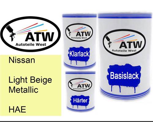 Nissan, Light Beige Metallic, HAE: 500ml Lackdose + 500ml Klarlack + 250ml Härter - Set, von ATW Autoteile West.
